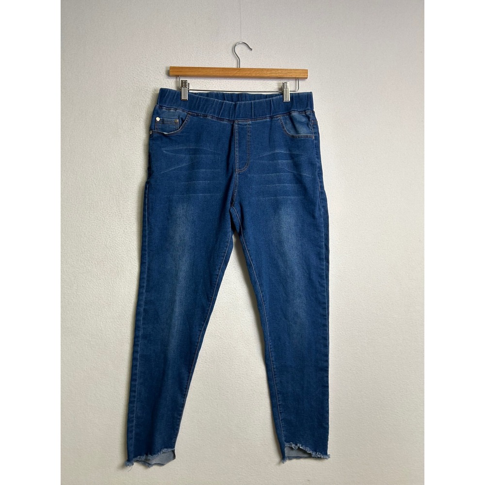 Casual Comfort Unbranded Women XL Blue Pull On Frayed Hem Skinny Jeggings